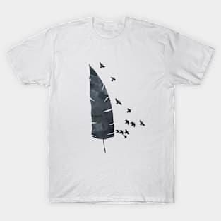 Black Feather And Birds T-Shirt